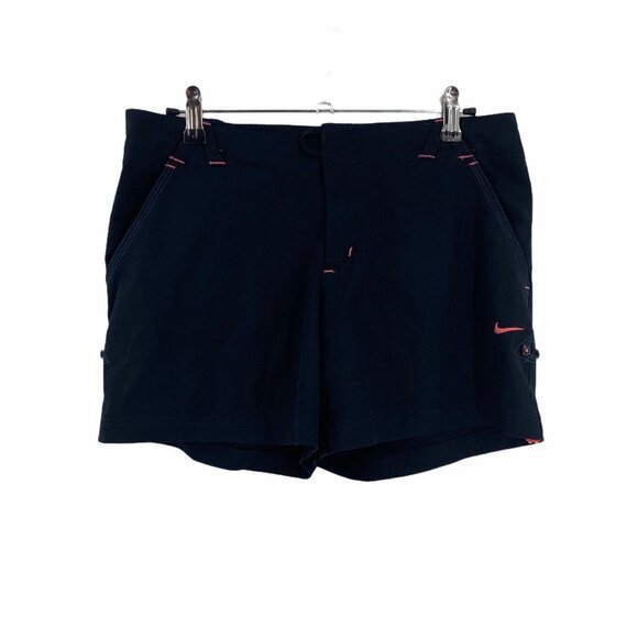 Nike Small Athletic Shorts Black Pink Roll Tab Cuff Womens Outdoors Pockets - Picture 1 of 8